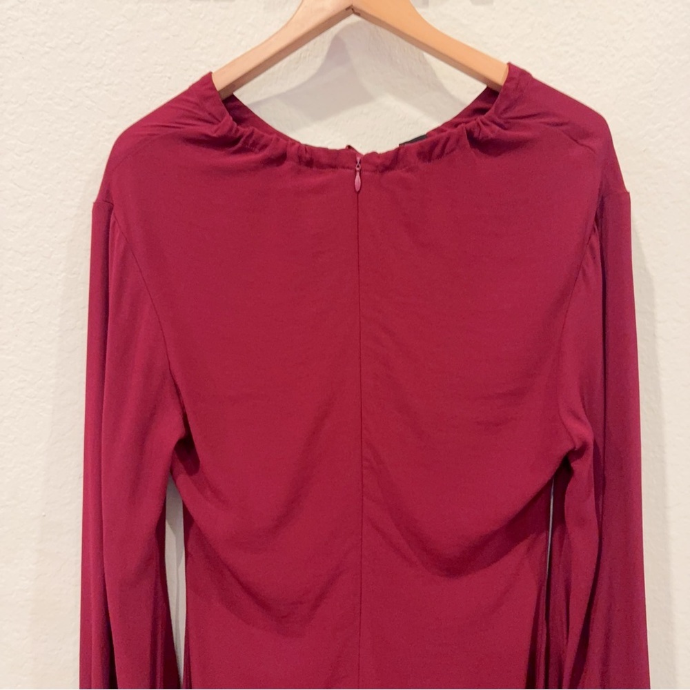 STAUD Wine Red Mini Dress Black Scallop Keyhole Long Sleeve XS - Picture 5 of 6